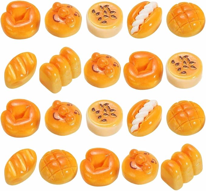 Dollhouse Miniature Food, Cute Mixed Toast Figures Toys Mini Resin Foods Trinkets for Pretend Play Kitchen Cooking Game & Doll House Decor (Mixing Colors, 20pcs)