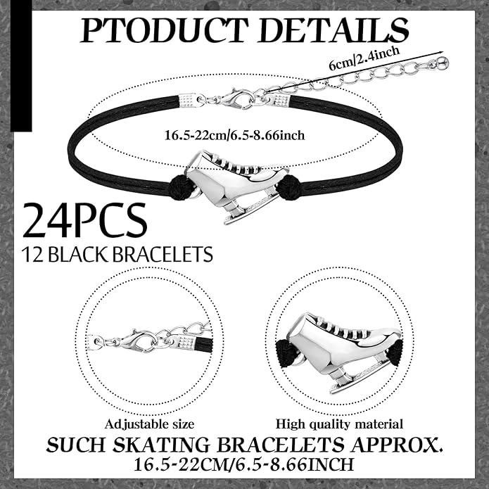 Funtery 24 Pcs Ice Skating Party Favors Colorful Ice Skating Bracelet Skater Birthday Gifts Sports Goodie Items Bulk for Women Men Skater Lover
