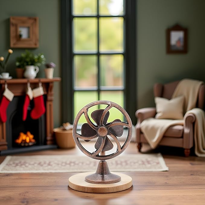 Bronze 1/12 Miniature Fan Dollhouse Decoration Accessories, Home Outdoor Decoration Model Living Room Scene Craft Displays
