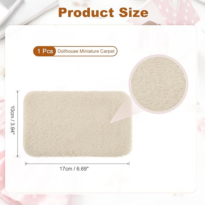 uxcell Dollhouse Miniature Carpet, 1:12 Fluffy Doll House Rugs Prop Small House Accessories for Doll House Furniture Decor Play, Khaki Oval