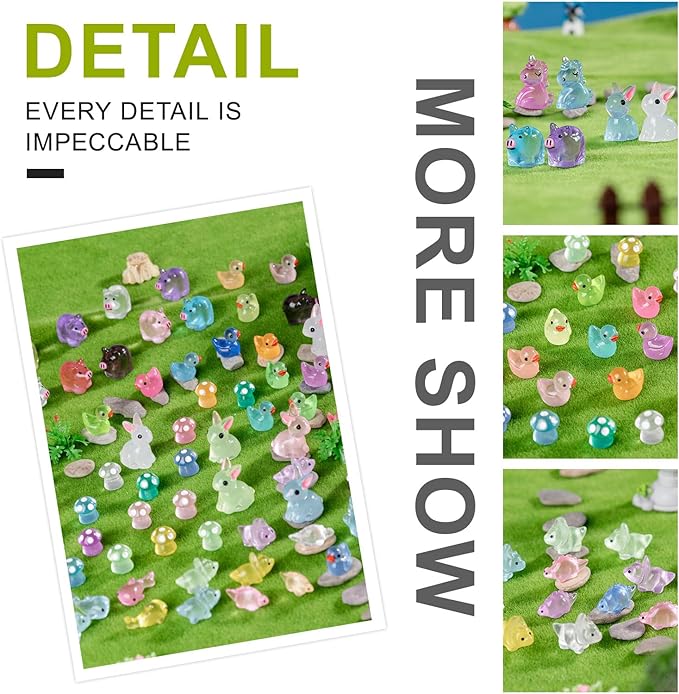 140Pcs Glow-in-The-Dark Mini Resin Animal Figurines Miniature Figures Glowing in The Dark Garden Accessories Aquarium Landscape Bonsai Ornaments