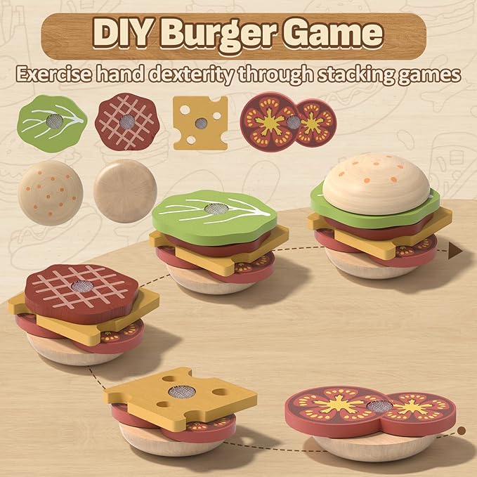 Lehoo Castle Play Food Sets for Kids Kitchen, Wooden Toys Food for Toddlers 3+, Pretend Picnic Play Set, Cutting Food Toys, Gift for Girls Boys 3 4 5 6