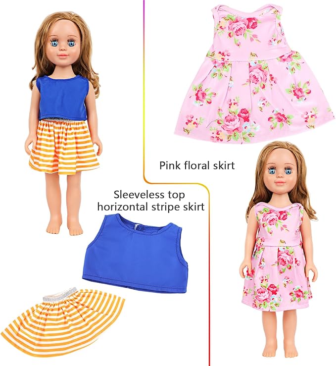 MSYO 18 Inch Doll Clothes & Accessories Bundle-19-Piece Fashion Doll Outfit Set with 5 Clothes,2 Shoes (8 Style Options) & 2 Socks,Girl Doll Accessories Gift for Kids, Role Play & Dress-Up
