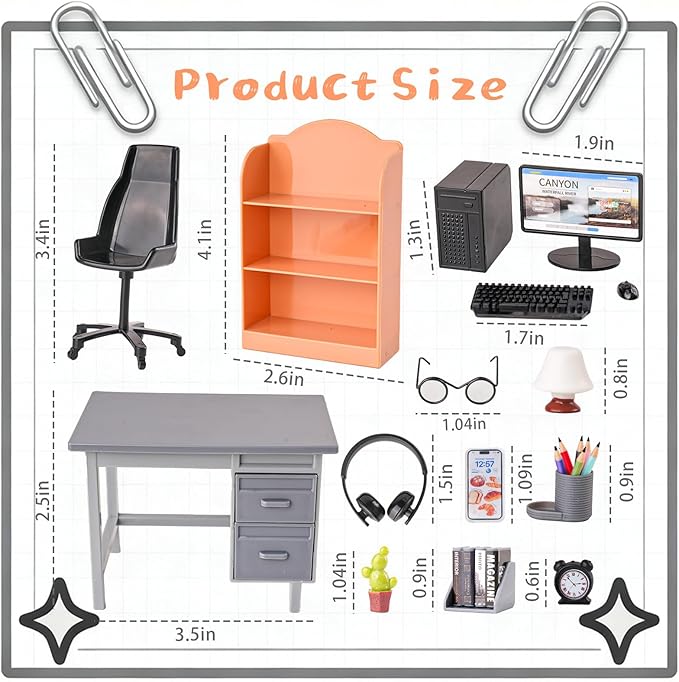 1:12 Scale Mini Office Desk Set Including Mini Computers Desks Computer Accessories Storage Racks Books Desk Lamps Glasses Headphones Mobile Game Controllers Etc Suitable For Displaying Ideal Gifts