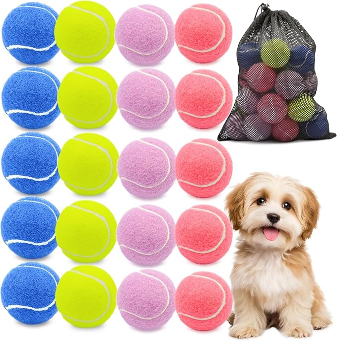 GOLDNITE Tennis Balls for Training and Dogs,12/20 Pack Practice Tennis Ball with Mesh Bag for Transport and Beginner Exercise High Elasticity Durable Pet Playing Tennis Ball Set