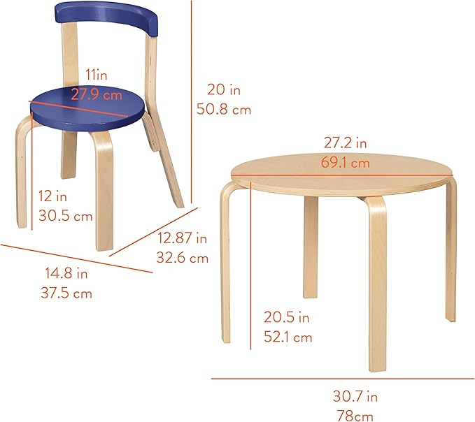 Bentwood Kids Table and Chairs Set, Kids Furniture, Blue, 5-Piece