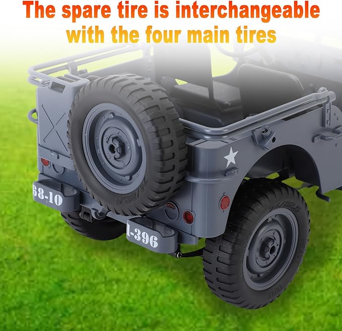 RC Crawlers, 1:10 Scale D888 Willys Military Jeep, 2.4Ghz 4WD Off Road Rock Crawler with Lights, Removable Accessories All Terrain RC Jeep Toy for Adult Teens-Upgradable (2 Batteries)