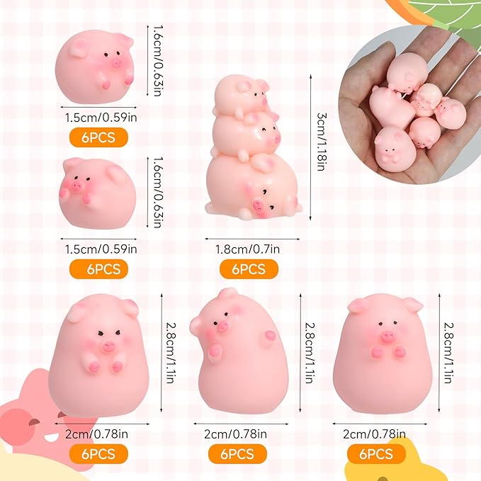 36Pcs Mini Resin Pigs Figurines, Tiny Pigs Figurines, Miniature Resin Animals to Hide for Landscape Decor Cake Topper Party Supplies Birthday or Gift