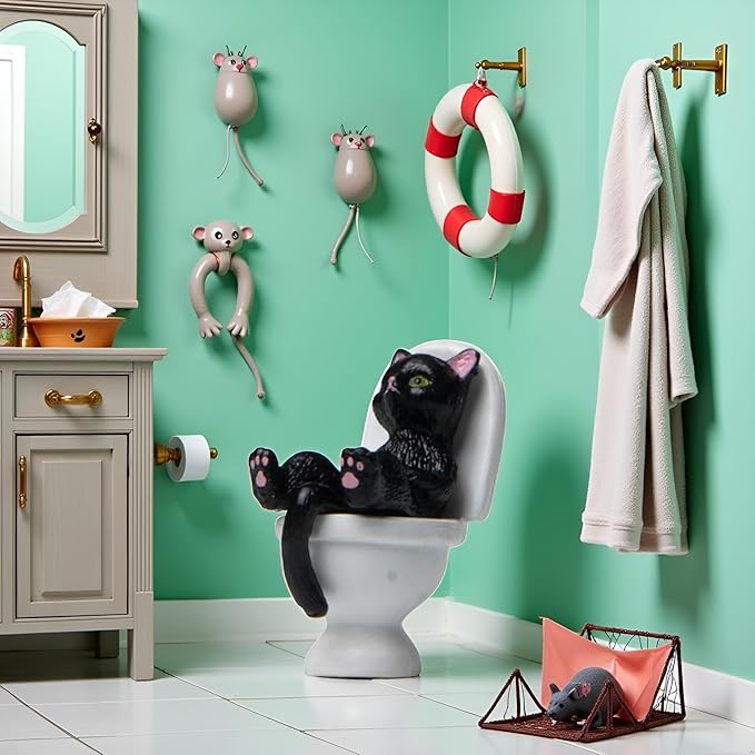 aoukoslt Black Cat Toilet Figurine - Garden Ornament, Desktop Decor and Landscaping Accessories (2.5" Mini Statue)