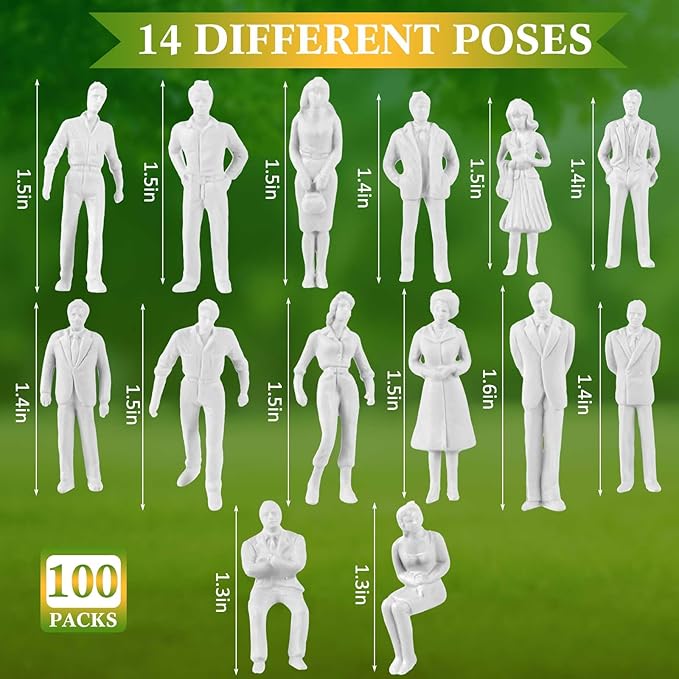 Namalu 100 Pcs, 1: 150 Scale White Unpainted Mini People Figures Miniature People for Model Trains Architectural Standing and Sitting Mini Diorama Figures for Architectural Project