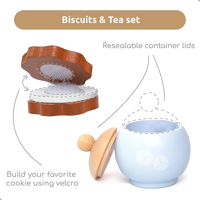 UMU® Wooden Tea Set for Kids – Pretend Play Tea Party Toy with Colorful Cups, Tea Bags, Lemon Slices & More – Montessori Role Play Toy for Ages 3 4 5 6