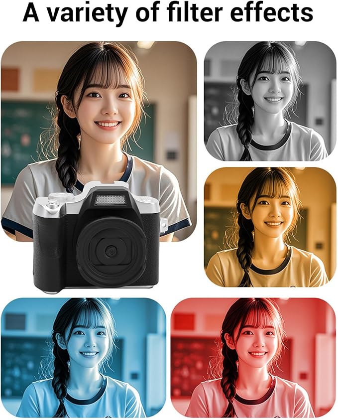 Zunate Mini Keychain Camera, 48MP HD Mini Retro Digital Camera, Portable Small Cameras Vintage Compact Micro Cameras, 1.54 inch HD Screen for Travel Study Recording (Black)