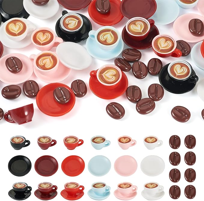 48 Pcs Mini Resin Coffee Cups Set Resin Coffee Miniature Ornaments Miniature Kitchen Decoration for Micro Landscape Party Desktop Home Decor