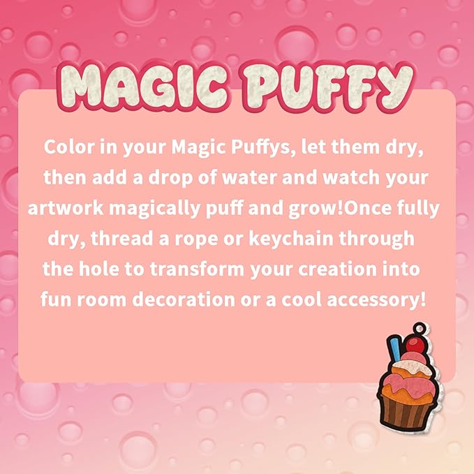 MZYTOZA 3D Art Craft Aqua Puffs Paint Kit - Magic Foam Texture Painting Kit, 15 Mess-Free Paint by Number Craft for Kids, Christmas Gift Idea & Stocking Stuffer(Aqua Puffs - Dessert Style)