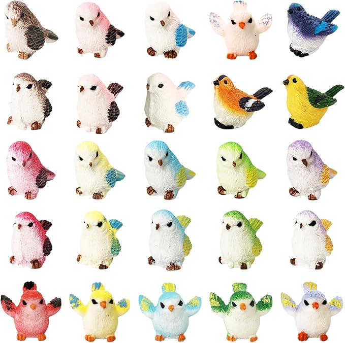 25 Styles Mini Resin Bird Figurines Toys for Kids Small Plastic Fake Little Birds Miniature Animal Bulk Crafts Decoration Outdoor Fairy Garden Accessories