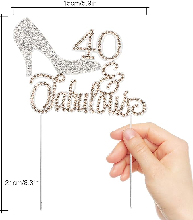 LINGTEER 40 Fabulous Silver High Heel Rhinestone Crystal Cake Topper Perfect for 40th Birthday Anniversary Party Keepsake Sparkle Decoration