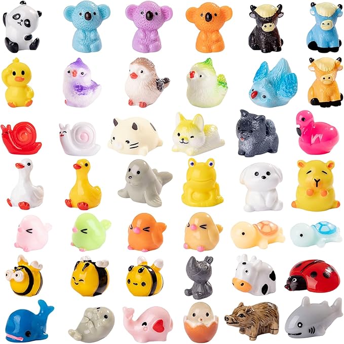 42 Pcs Mini Resin Animals Figures Animals Figurines for Desk Pets Charms, Animal Figurines, Cute Mini Animals for Decoration and Hiding