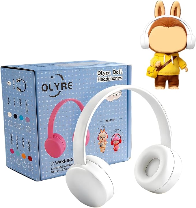 Olyre Doll Headphones for Dolls, Fits 17cm(6.69") Height Trendy Dolls or 1/6 BJDs, Miniature Headset Costume/Clothing Accessory (Doll Not Included) (White)