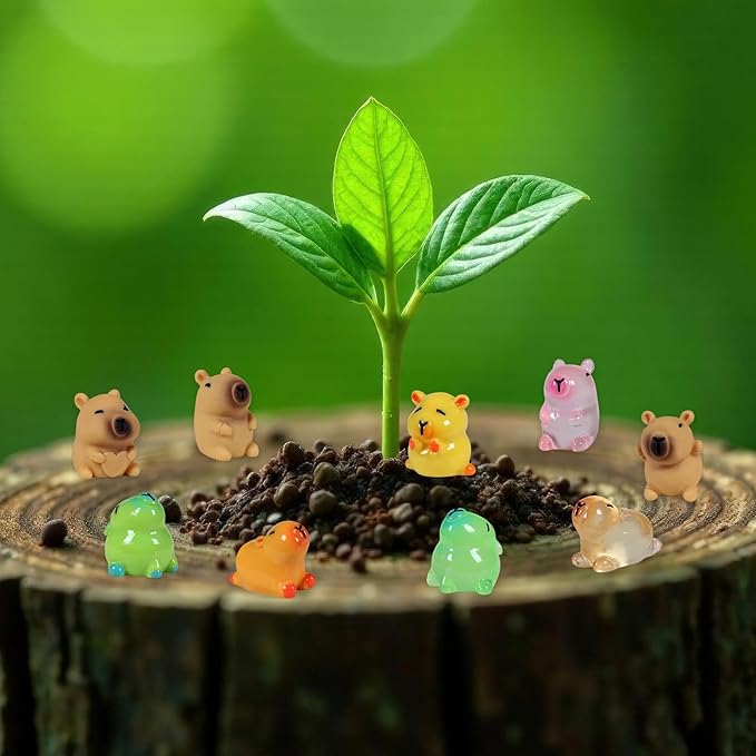 24 Pcs Mini Capybara Figurines, Glow in Dark Resin Animals for Dollhouse Garden Decor, Cute Collectible Miniatures for DIY Crafts