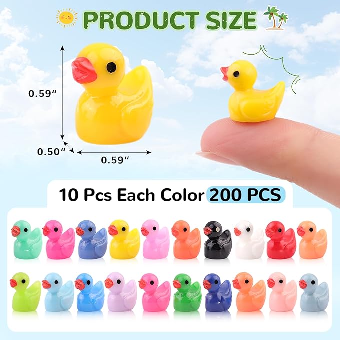 200PCS Mini Resin Animals Cute Tiny Ducks,Miniature Duck Figures to Hide,Little Animal Small Figurines Bulk for Topper Desk Garden Dollhouse Landscape Aquarium Ornaments DIY Crafts & Decor