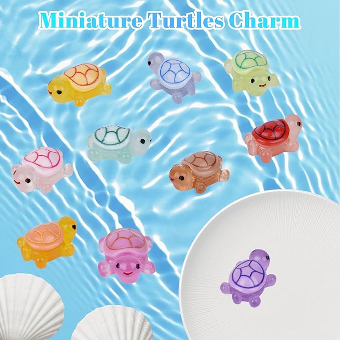 50PCS Mini Turtles Luminous Mini Resin Animals Sea Resin Turtle Figurines, Plastic Ocean Tiny Turtles to Hide, Glow in the Dark Plastic Tortoises for Micro Landscape Little Garden Decor Party Gifts