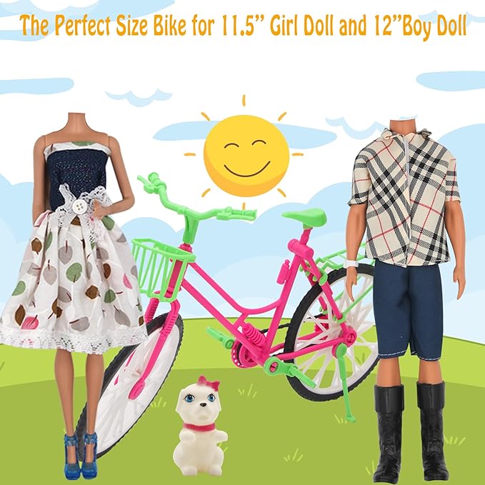33Pcs Doll Clothes and Accessories for 12 Inch Boy and GirlDoll, Includes 20 Wear Clothes Shirt Jeans Suit and Wedding Dresses, Glasses Earphones Dog and Bike for 12'' Boydoll Girldoll
