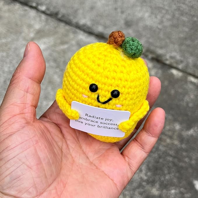Emotional Support Mango Gifts Crochet, Positive Fruit Cute Funny Cool Office Desk Decor Decorations for Her Women Men (Mango-1)