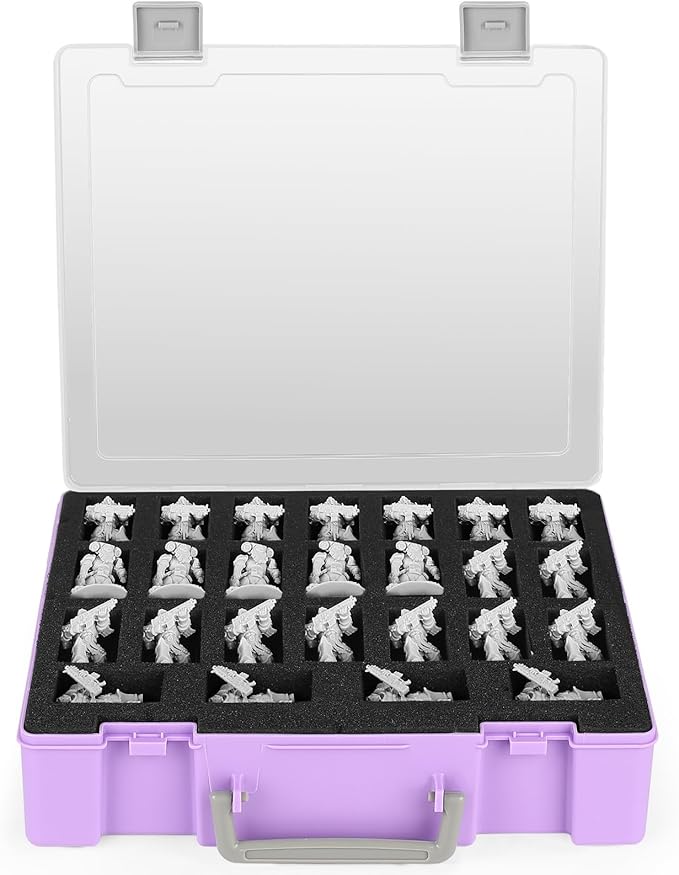 Miniature Storage Carrying Figure Case - 50 Slot Figurine Minature Carrying Case with 2 Foam Layer for Miniatures Compatible with 40k, DND & More (Purple)