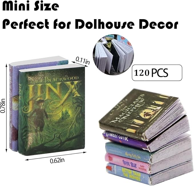 120 Pcs 1:12 Scale Mini Books, Miniatures Dollhouse Tiny Small Flip Books for Anxiety Bookshelf Dollhouse Decor Crafts DIY Accessories Mini Books