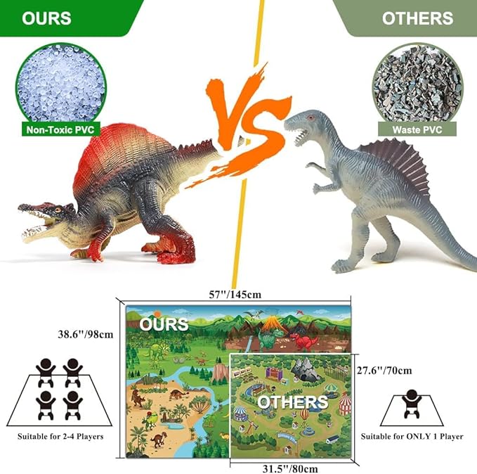FRUSE Jurassic Dinosaur Toys Figures,12 PCS Realistic Large Dinosaur Figurines with Jumbo Play Mat & Information Dino Book,Educational Dino Figure Playset Cake Topper Decoration for Kids