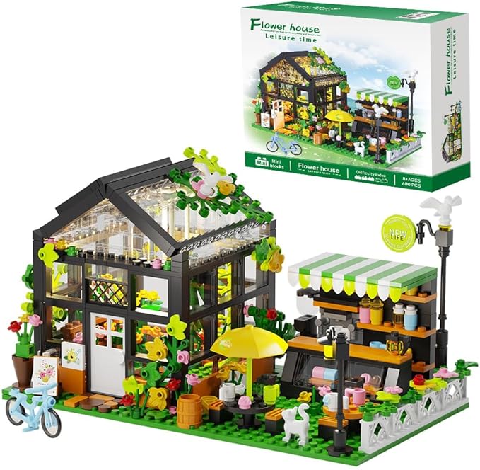 LEGPS YYDS Flower House Building Set with LED, City Street House Flower Shop Building Blocks Toy, Valentine Gift for Girls 8-12 Year, Mini Brick 680pcs