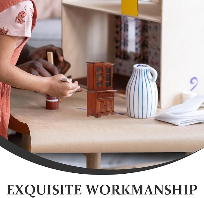 Toyvian 1 12 Miniature Dollhouse Furniture Cabinet Wooden Bookshelf with Drawer for Dollhouse Bedroom and Living Room D Cor Accessories