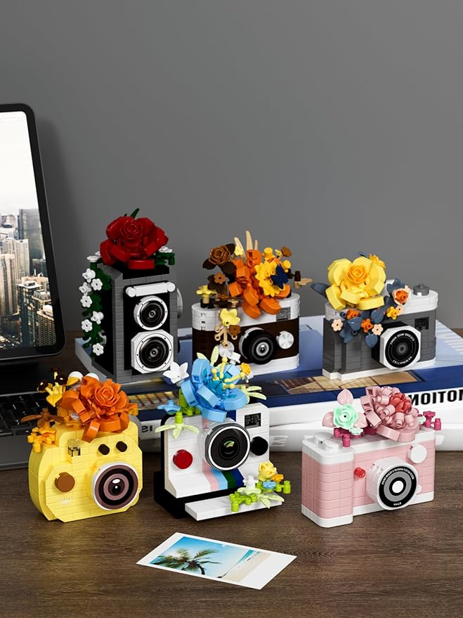 6 Set Cute Flower Camera Series Mini Building Toy Bricks Micro Blocks Kit Miniature Toys Ideal for Home Decor Desktop