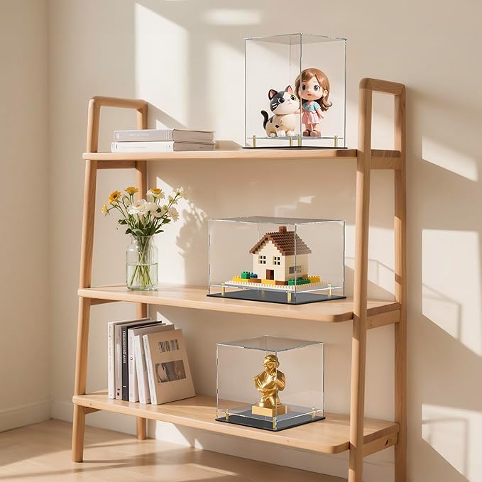 Acrylic Display Case with Floating Shelf & Thick Base – UV-Protected Collectible Showcase for Souvenirs, Figurines, and Memorabilia (13" Lx6.7 Wx7.5 H)