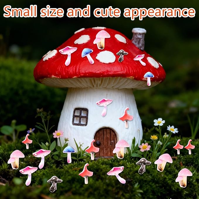 210pcs Tiny Mushroom Decor, Mini Resin Mushroom Figurines Cute Colorful Miniature Trinkets Toy Decorations Landscape Decor for Fairy Garden Dollhouse Terrarium Micro Landscaping Accessories (5 Styles)
