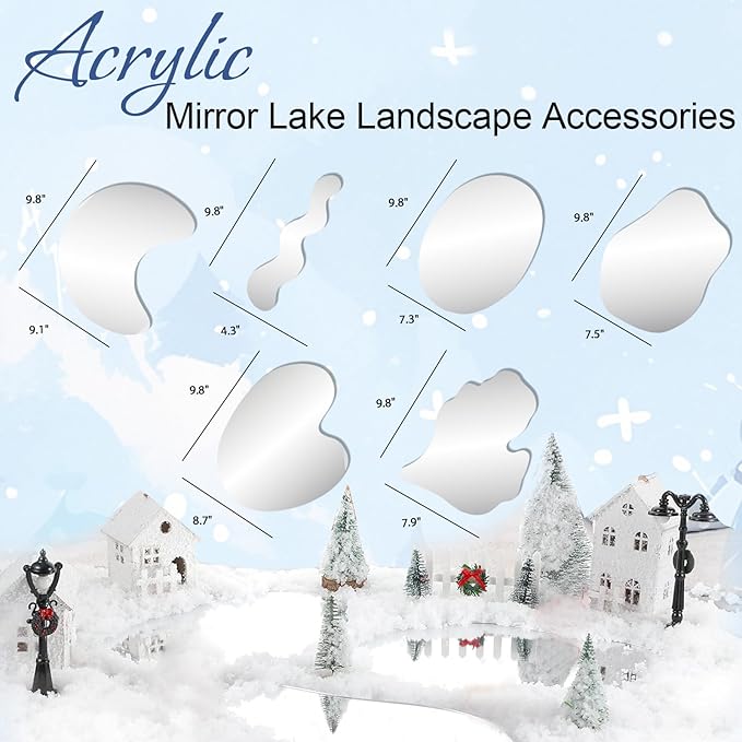 6PCS Large Size 9.8inch Mirror Lake for Miniature Christmas Village, Irregular Pond & Ice Skating Rink Shapes, Christmas Landscaping Accessory for Holiday Xmas Village Display Decorationsons