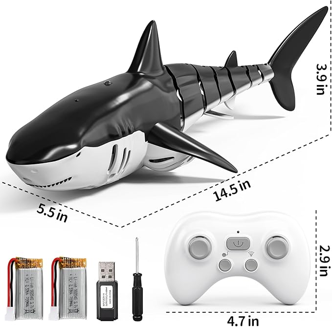 2.4GHz Remote Control Shark Toys for Boys,1:18 Scale High Simulation Shark Toys with Light & Spray, RC Sharks for Pools & Lakes, Toy Shark Boat Gift for 4 5 6 7 8 9 Year Old Kids Boys Girls