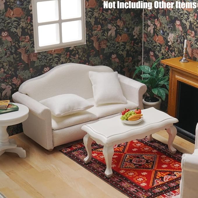 Odoria Dollhouse Couch Loveseat Miniature - 1/12 Scale Upholstered Sofa for Modern Living Room Bedroom - Mini Settee Chaise Lounge Wood Furniture White