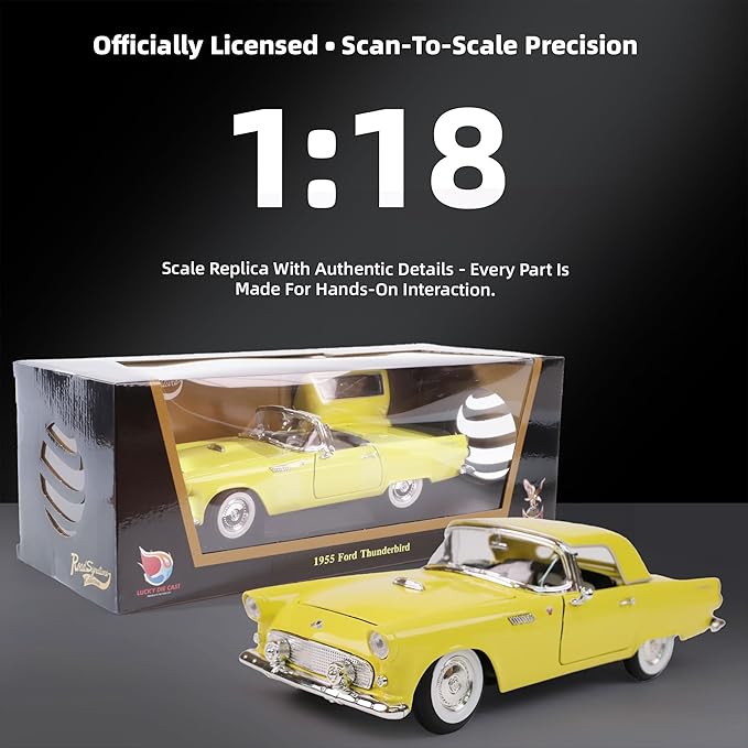 1955 Ford Thunderbird 1/18 Scale Die-Cast Metal Model Premium Classic Vintage Alloy Collection Cars with Display Case, for Kids Men and Teens Dad 14+ Year