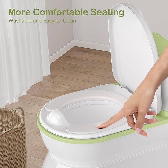 CheerTry 2-in-1 Toddler Potty Training Toilet - Larger Potty Chair & Detachable Training Seat for Boys & Girls Ages 1-3 with Flushing Sound, Wipes Storage, Toilet Paper Holder - Green