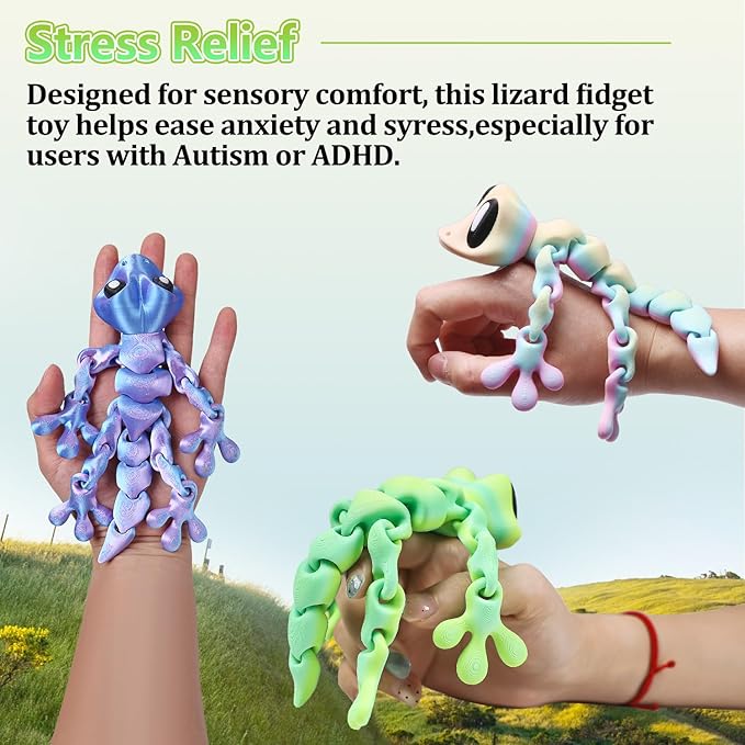 4Pcs 3D Printed Articulated Lizard, Flexible Dynamic Animals Toys, Full Articulated Toy with Magnets, Adults Fidget Toys for Autism ADHD, Home Office Decor, Festival Gifts