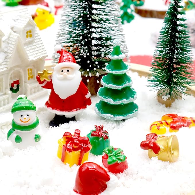 Bbiamsleep 40 Pcs Mini Resin Christmas Figures Miniature Christmas Figurines Xmas Miniature Ornaments Snow Globe Figurines for Fairy Garden Xmas Snow Globes Village Decor