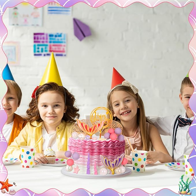 40 Pcs Mermaid Cake Topper - Mermaid Tail Cake Decorations with Seaweed Shells Starfish Under the Sea Cake Decorations for Birthday Party Decorations