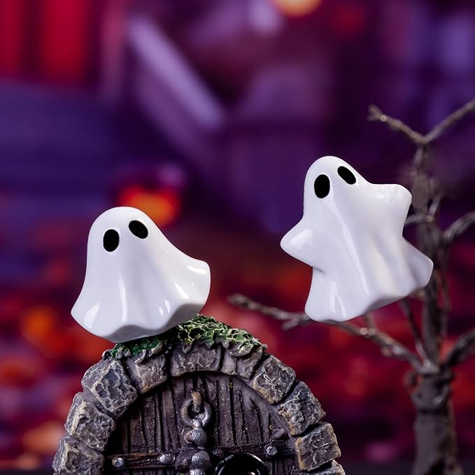 50Pcs Mini Resin Ghost Figurines,Cute Halloween Decorations,Tiny Ghosts for Vase Filler,Tiered Tray,Table Centerpiece & Party Favors (Miniature Home Decor) (50Pc Resin Ghost)