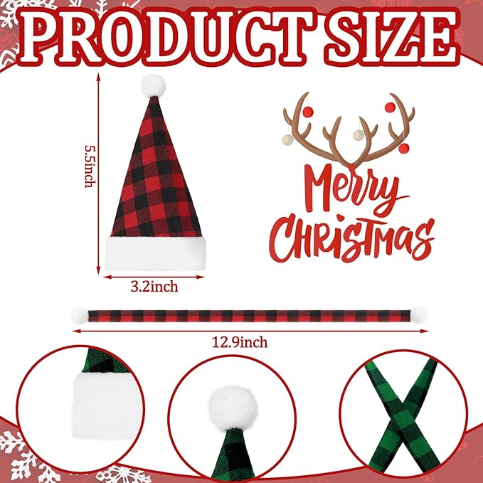 Geyoga 16 Pcs Mini Knit Doll Hat Valentines Day Small Santa Hat for Craft Winter Mini Snowman Hats and Scarf Tree Ornaments Snow Stripe Heart Wine Bottle DIY Decor Gifts