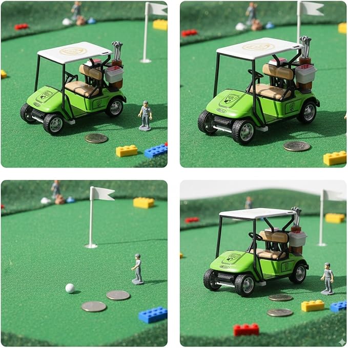 LOGOFUN Mini Golf Cart Miniature Golf Cart Model Toy 1:36 Scale Golfcart Pullback Vehicle for Dollhouse Cake Toppers Decorations - Green
