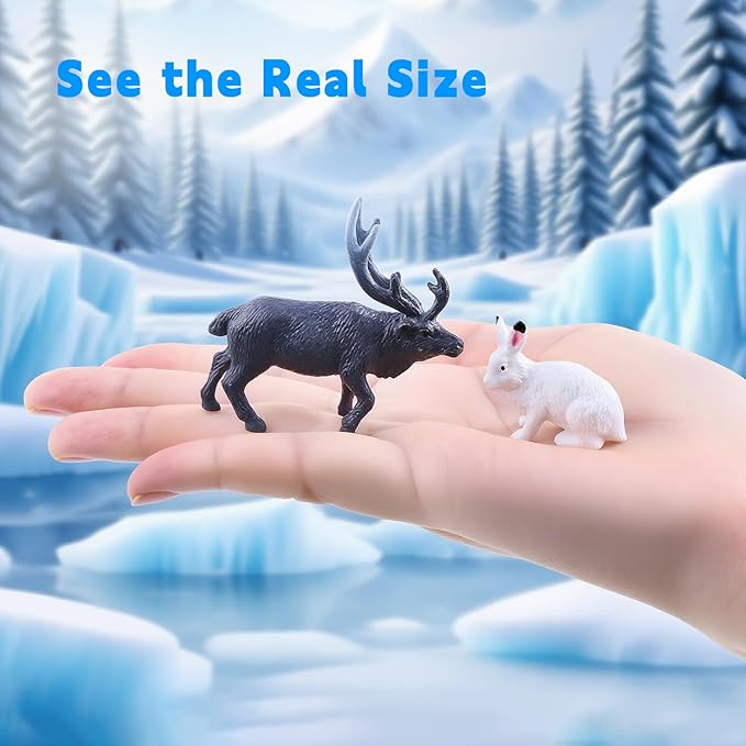 56Pcs Arctic Animal Toy, Mini Figures Polar Bear, Penguin, Caribou, Snowy Owl, Pine Trees, Ice Igloo Rocks for Kids School Project Diorama Sensory Cake Decorations Party Gift