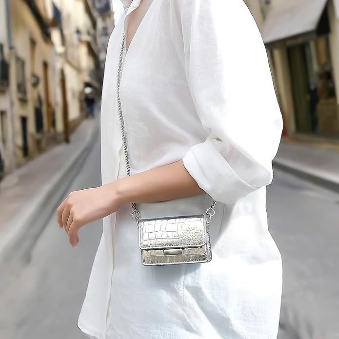 NovaKnot Metallic Mini Crossbody Purse, Evening Clutch Bag with Removable Chain Strap, Small Purse for Women, Not for Phones