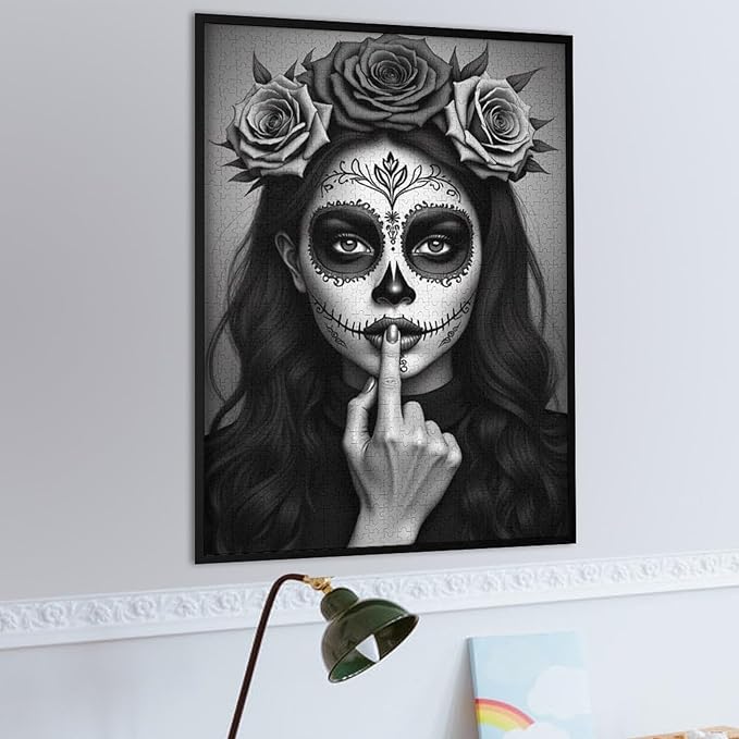 Jigsaw Puzzles for Adults 1000 Piece - Gorgeous Sugar Skull Lady Day of The Dead Wooden Puzzle,Family Puzzles，Educational Games，Challenge Puzzles Puzzle Games,Stress Relief Games