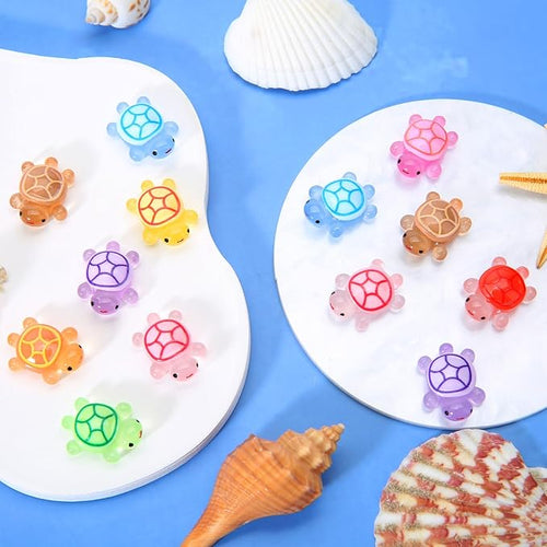 100 Pcs Luminous Mini Resin Turtles, Tiny Sea Turtle Animals to Hide Miniature Figures Glow in the Dark Small Plastic Ocean Animal for Fairy Garden Micro Landscaping Dollhouse Home Decor Party Gifts